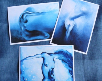 watercolor painting female nude postcards set blue-print Soul Transcendence