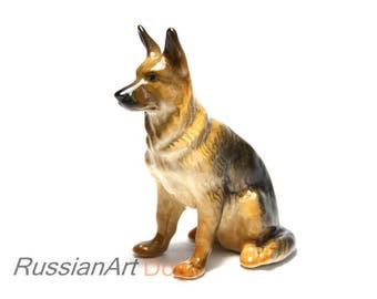German shepherd dog porcelain figurine handmade statuette