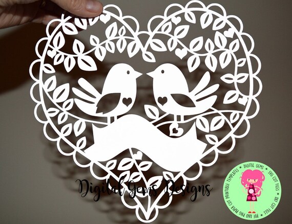 Download Love Bird Papercut Template SVG / DXF Cutting File by DigitalGems