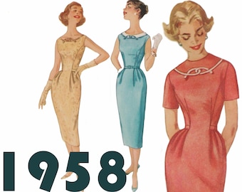 Wiggle Dress Pattern 50s Sheath Dress SIMPLICITY 2457 bust 34" 1950s Dress Pattern Day Into Evening Dress Vintage Dress Retro Dress Pattern