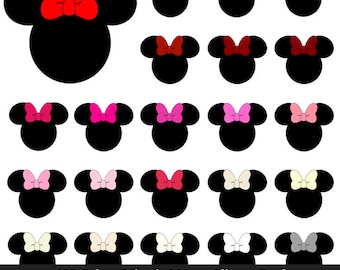 100 Colors Minnie Mouse Clipart - Disney, Mouse Ears, Mickey, Birthday, Club, Girly, Large, Silhouette, Transparent, Printable, Pink, Red