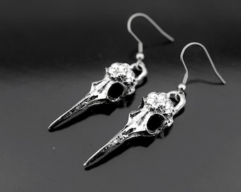 Halloween Decoration Raven Crow Skull Bird Earrings Bird Skull Charm Dangle Earrings Silver Skull Earrings Skull Charm Gothic Jewelry