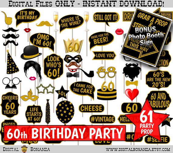60th Birthday Photo Booth Props Free Printable