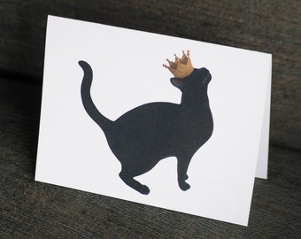 Black Cat with Crown Printable Card, Digital Black Cat Card, Printable Cat Card
