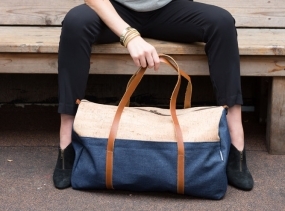 Cork and Denim Weekender Bag/ Unisex Duffle Bag/ Large Travel Bag/ Denim Overnight Bag/ Cork Duffel Bag/ Made in USA Bag/ Spicer Bags