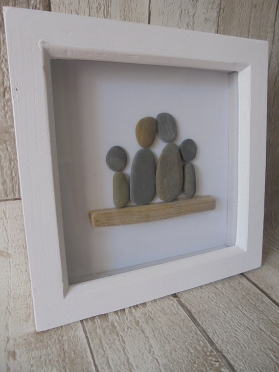 Pebble art picture frame pebble family frame by Uniquenessgemz