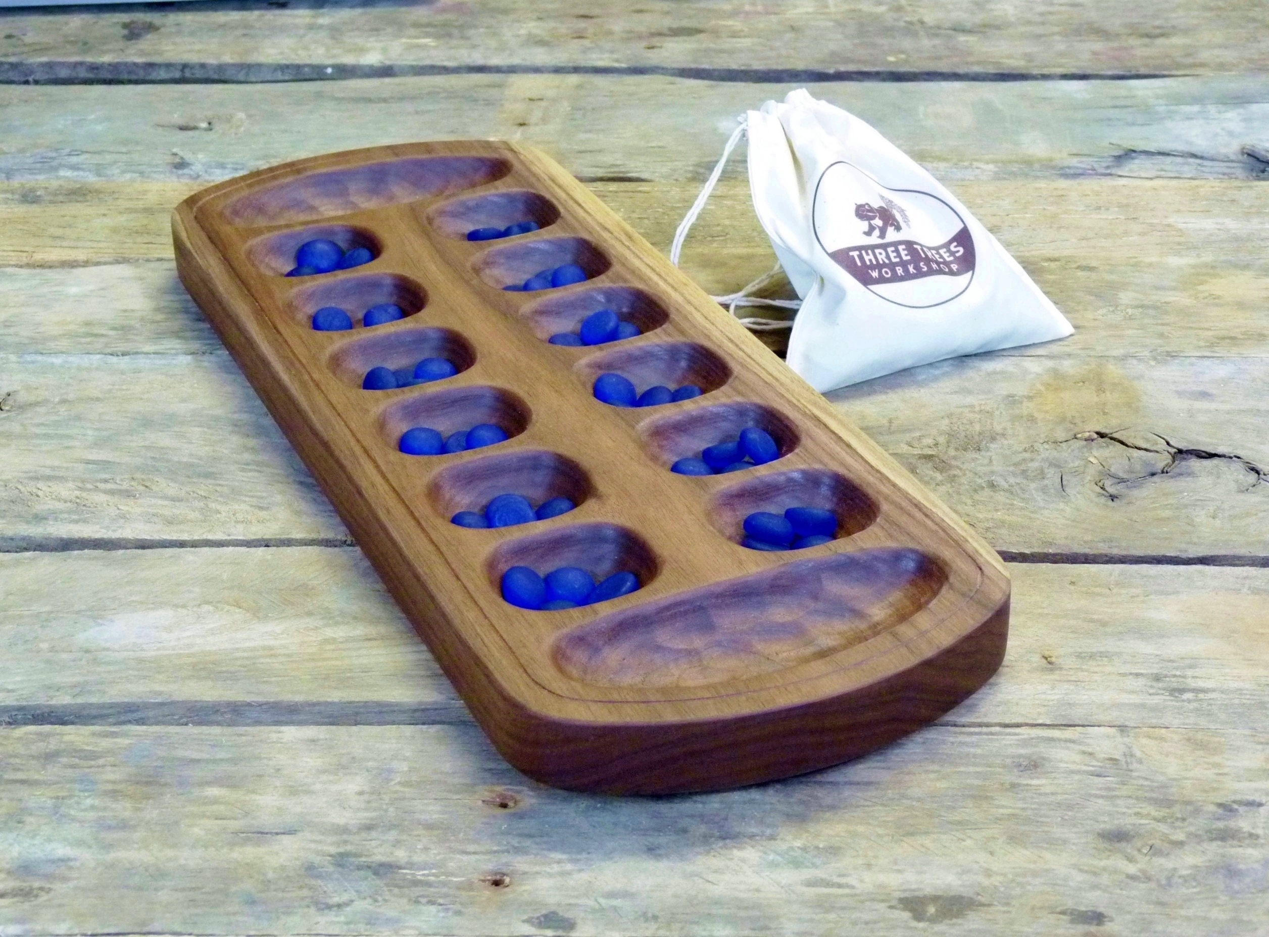 Mancala board with glass gems walnut mancala board mancala