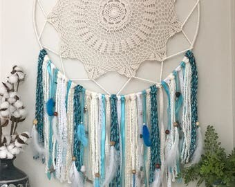 Giant dream catcher, extra large dream catcher, turquoise dream catcher, boho dream catcher, blue dream catcher, boho wall hanging,