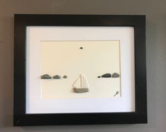 Framed pebble art | Etsy