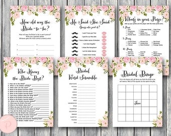 Peonies Bridal Shower Games Package, Instant Download, 6 Games Printable, Game Download, Bridal Shower Activities WD67 TH13
