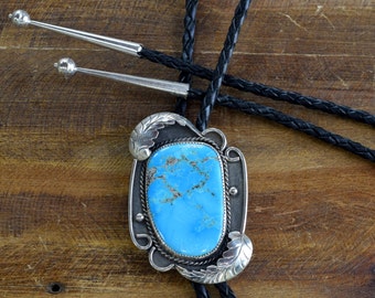 Vintage Navajo Turquoise Sterling Silver Bolo Tie