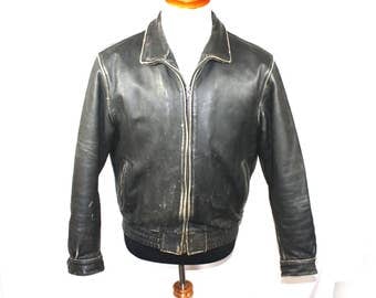 Vintage Men's Leather Jacket Eurox German Leather Jacket Indiana Jones Brown Bomber Jacket Mens L Motorcycle Aviator Jacket