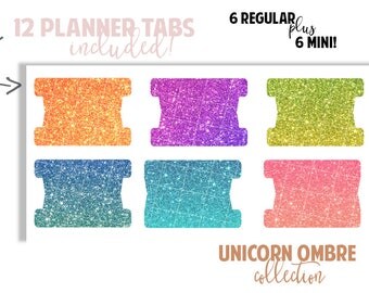 Planner Page Tabs : UNICORN OMBRE COLLECTION | Set of 12 Planner Tabs | DreamPlanRepeat