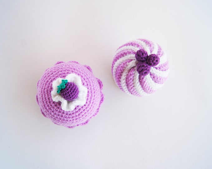 Blueberry, Blackberry Crochet Cupcake - Amigurumi- Play Food - Teething Toy - Learning toy - Baby gift - Pretend Play