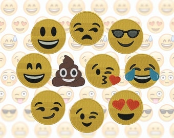 Emoji Machine Embroidery Design Set - 10 Emojis - 3 Sizes - Emoticons - Smiley Faces - Emoji Embroidery Patterns