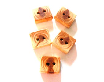 5 square Juniper wood buttons, wood buttons for knitting, crochet and sewing