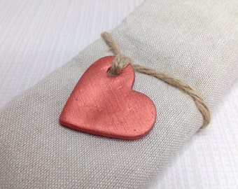 Copper wedding favours, copper hearts, wedding decor, heart tags, clay tags, gift tags, napkin rings.