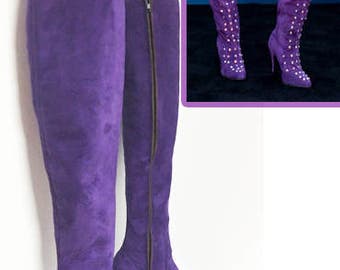 Purple suede Thigh High boots/Selena Quintanilla boots/ High heel suede boots/Stage boots/