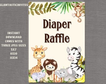 Jungle Diaper Raffle Sign, Jungle Baby Shower Sign, Safari Baby Shower Sign, Shower Decor, Diaper Raffle Sign, Digital Sign, Jungle, Safari