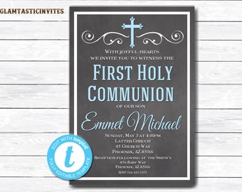First Communion Invitation Boy, Boy First Communion Invitation, First Communion Invitation Printable, First Communion Boy, Instant Download