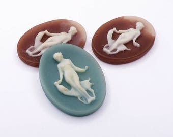 Vintage Grecian Nymph Cameo, 2 colours, made in Japan for Swank - 23x17 mm - 2 pcs - A68