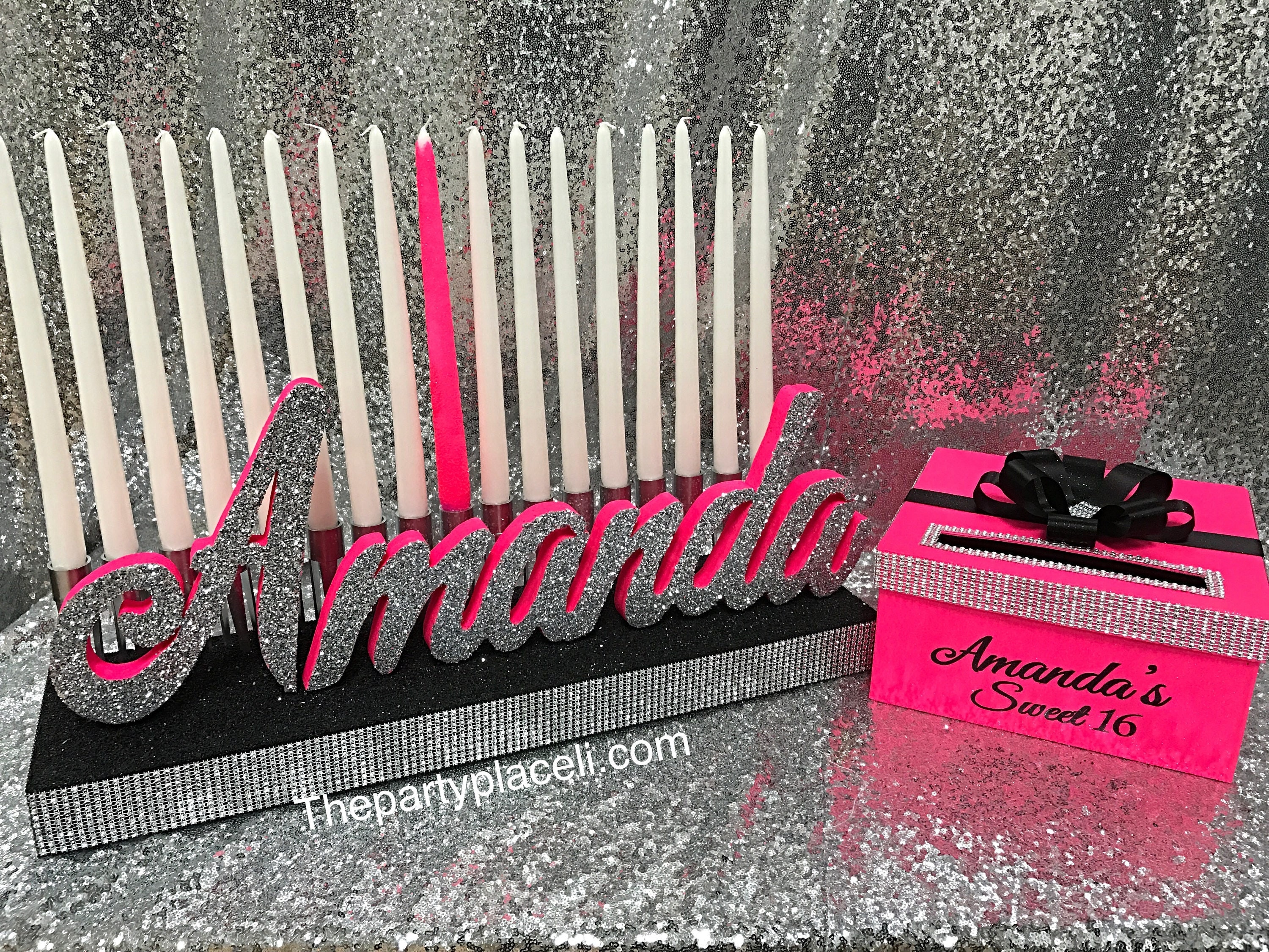 Sweet 16 Mini Candelabra with candles and card