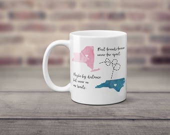 Best Friends, State Mug, Long Distance Mug, Personalized, All States Available, Gift for BFF, Best Friend Gift, Birthday Gift, Gift for Him