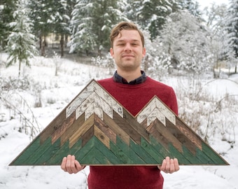 Wood Mosaic Double Peak Mountain Art