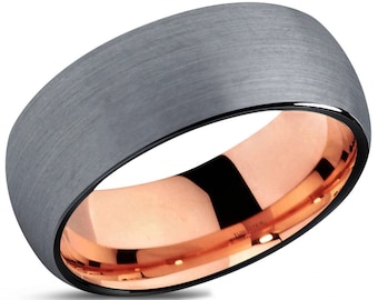 Brushed silver Tungsten Rose Gold Wedding Band Ring Tungsten Carbide 10mm 18K Tungsten Ring Man Wedding Band Male Women Anniversary Matching
