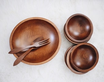 Danish Wood Bowl Set / Authentic Woodcraftery Bowl Set / Mid Century Wood Dinner Set / Instant Collection