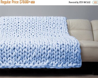 Giant Knitted Blanket. Super Chunky Merino Wool Throw. Big yarn. Grande Punto. Big stitch blanket by woolWow! Sunrise color