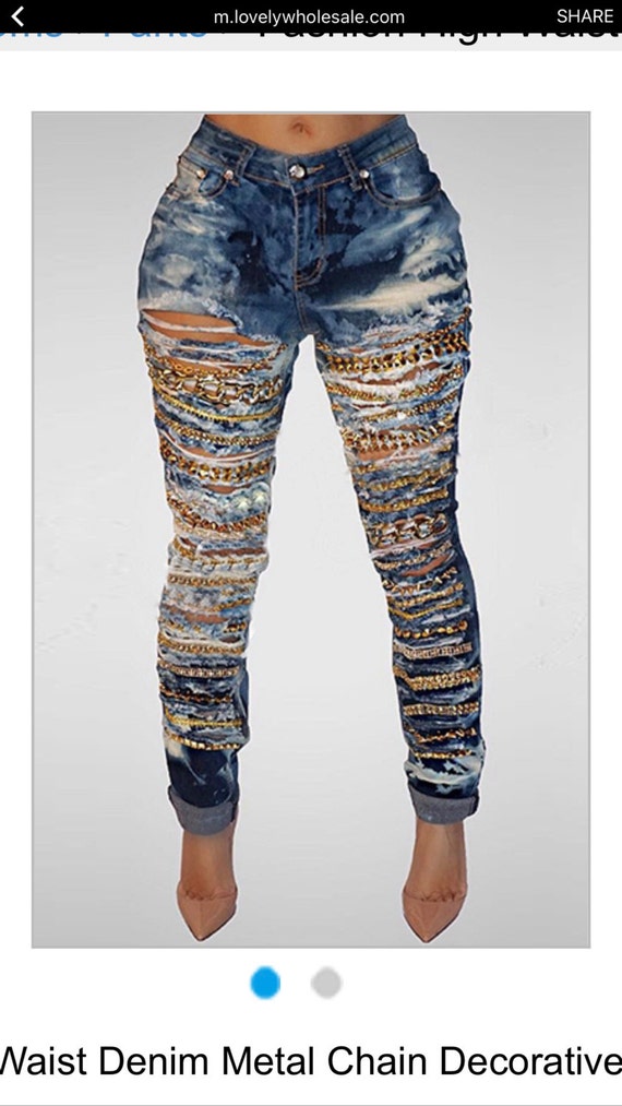 distressed jeans with chains