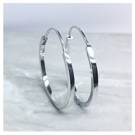 Solid Sterling Silver 27mm wide Hoops Earrings, gift for her, silver hoops
