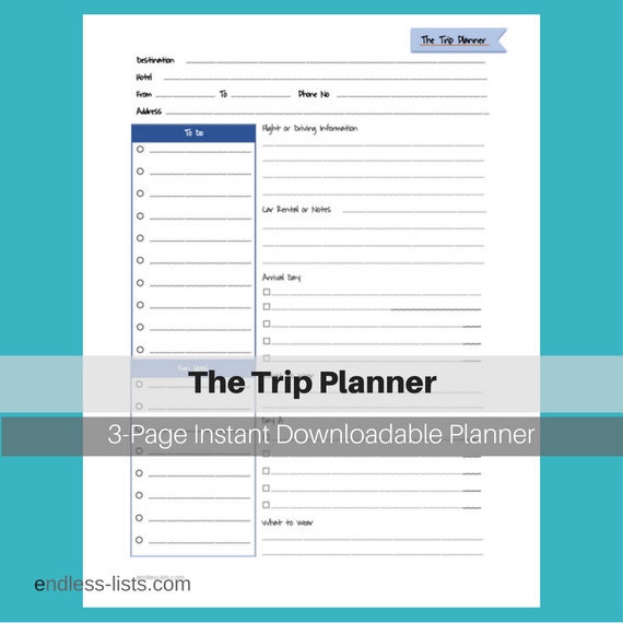 The Trip Planner Instant Download PDF Letter Size Vacation