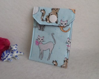 Cats - All Purpose Fabric Mini Pouch - Birth Control Case, Business Card Holder, Tea Bag Holder - Handmade FREE SHIPPING