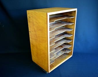 Antique Filing Cabinet - Retro Decor File Storage / Sorter Furniture in Beech Wood with 8 Drawers - Industrial Office Style Organizer 1930s.