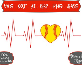 Softball Heartbeat SVG - Softball Mom SVG - Softball SVG - Softball Addict svg - Files for Silhouette Studio/Cricut Design Space