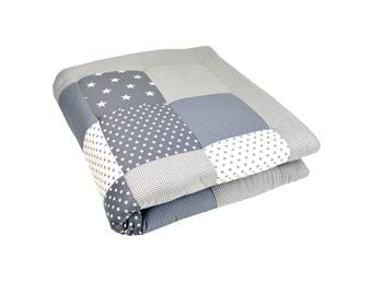 Patchwork Playmat Play mat Floor gym Crawl mat Baby mat thick large and soft baptism gift for boys and girls handmade quality GREY STARS