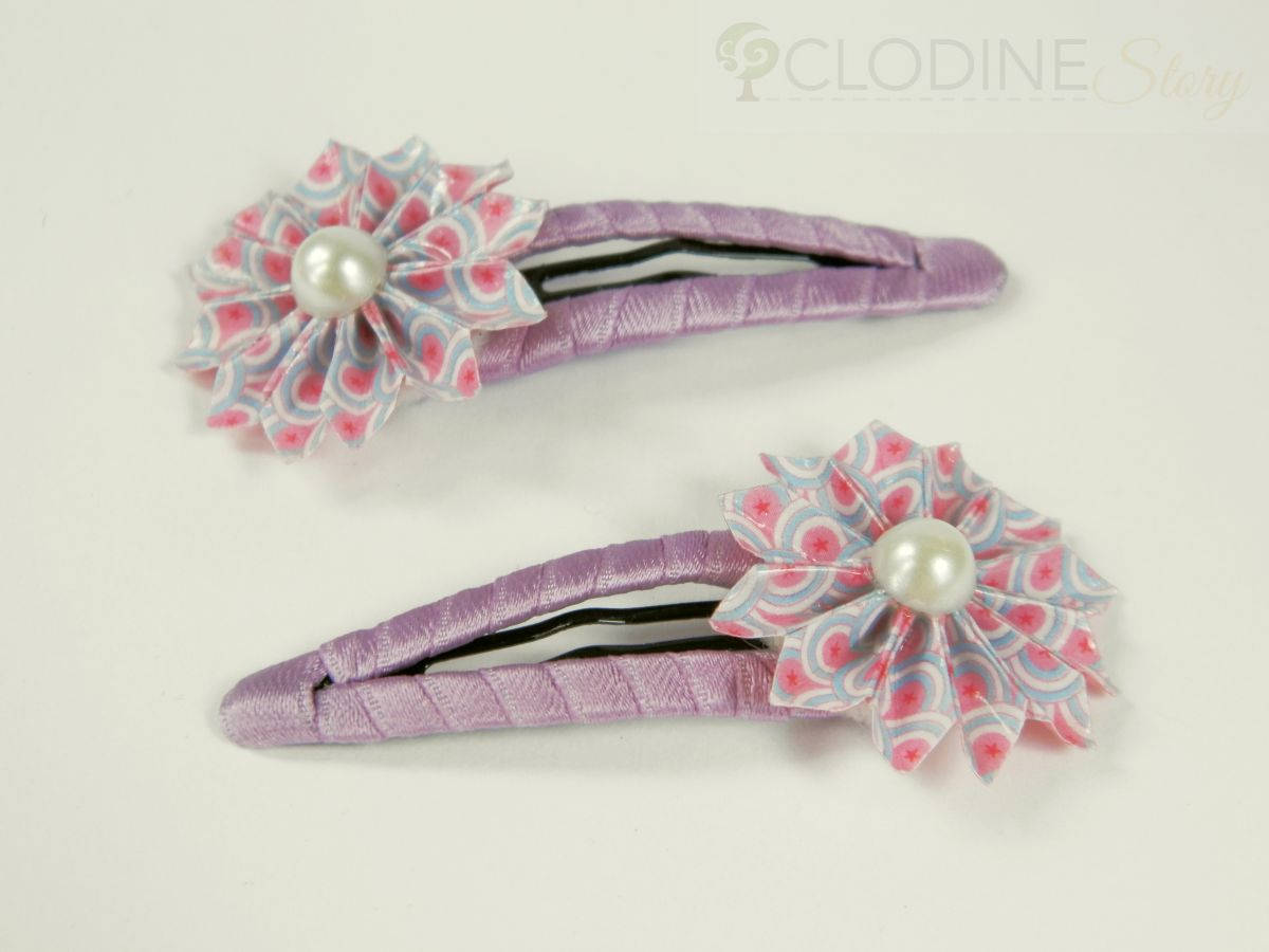 2 origami purple/pink flower hair clips Origami hair