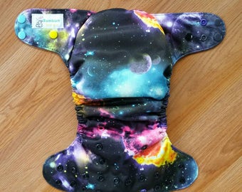 Galaxy cloth diaper - AIO cloth diaper - one size cloth diaper - Newborn all in one - hemp bamboo diaper - space diaper - galactic - wahm