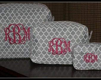 Embroidered Toiletry Bag Set, Personalized Makeup Bag Set, Customized Cosmetic Bag Set, Monogrammed Makeup Bag Set, Custom Cosmetic Bag Set