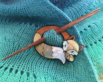 Fox Shawl Pin Wood Shawl Pin, Fox Pearl Shawl Pin, Knitting Pin, Wrap Fox Wood Shawl Pin, Knitwear Accessory, Knitwear Pin, Shawl Closure
