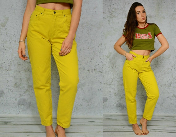 yellow high waisted mom jeans