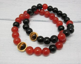Beaded bracelet Bracelet black Best friend gift Red bracelet Friendship bracelet Beaded bracelet set Tiger eye jewelry Jewelry for family
