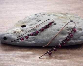 Long Copper with Garnet Bead Earrings
