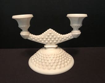 Vintage Milk Glass Hobnail Dual Candle Holder