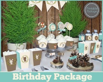 Boy woodland Birthday party MEGA SET printable, woodland decorations, fox birthday, animal birthday party.