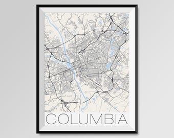 Columbia Map Art Print Columbia Poster Map of Columbia Decor