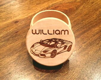 Car Tooth Fairy Box, Keepsake Box, Ring or Earing Box, Personalized Engraved Wooden Box - Child Tooth Fairy Box