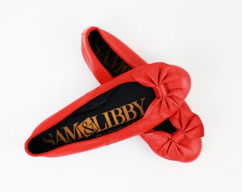 Vintage Orange Leather Bow Tie Ballerina Flats size 6
